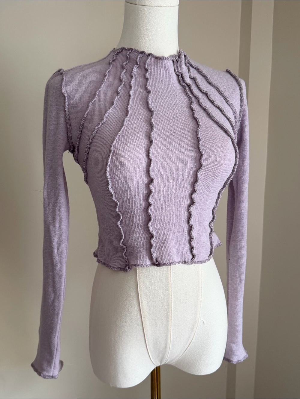 BDG Urban Outfitters Lavender Ribbed Mock Neck Long Sleeve Crop Top T Shirt Sz S
